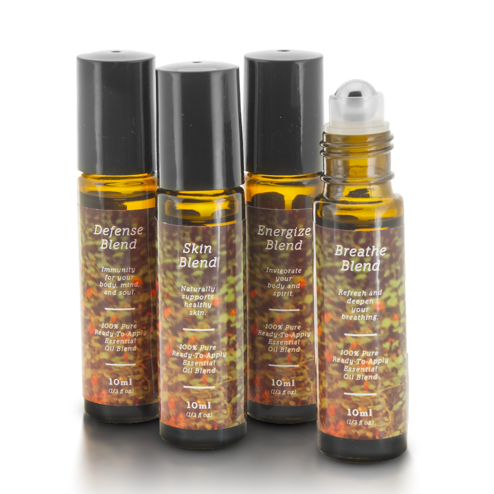 Immunity Essential Oil Blends Roll-On Kit - Defense, Breathe, Energize & Skin